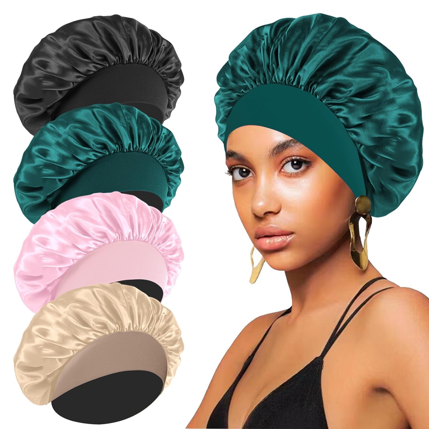 FIRSTPELLA bonete de seda satinada negro, protección nocturna para cabello rizado