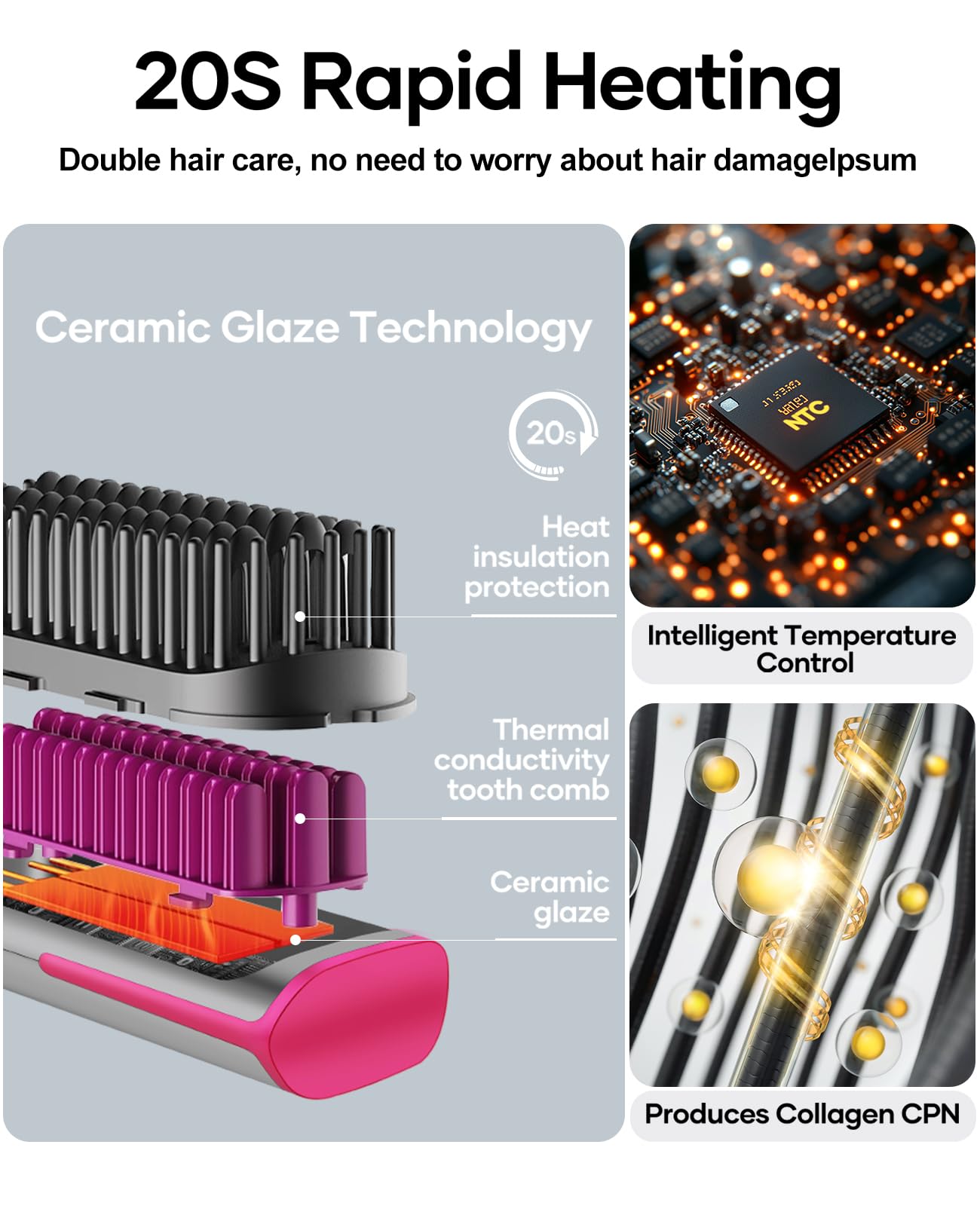 Firwero cerdas densas 3x para cabello grueso, con alisado eficiente.