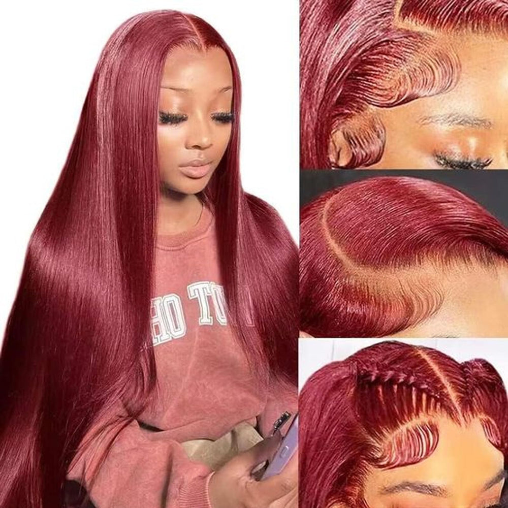 Peluca Burgundy Fiumer de 30 pulgadas con encaje transparente para un aspecto natural.