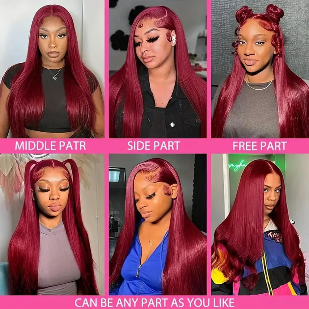 Pelo liso burgundy de Fiumer, teñible y peinable para cambios de look.