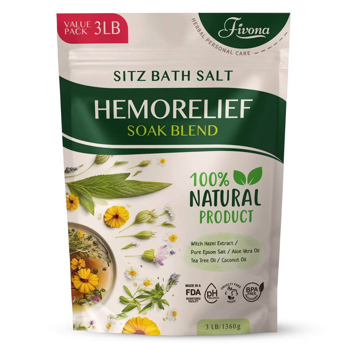 Sitz Bath de FIVONA en botella para un baño suave y relajante.