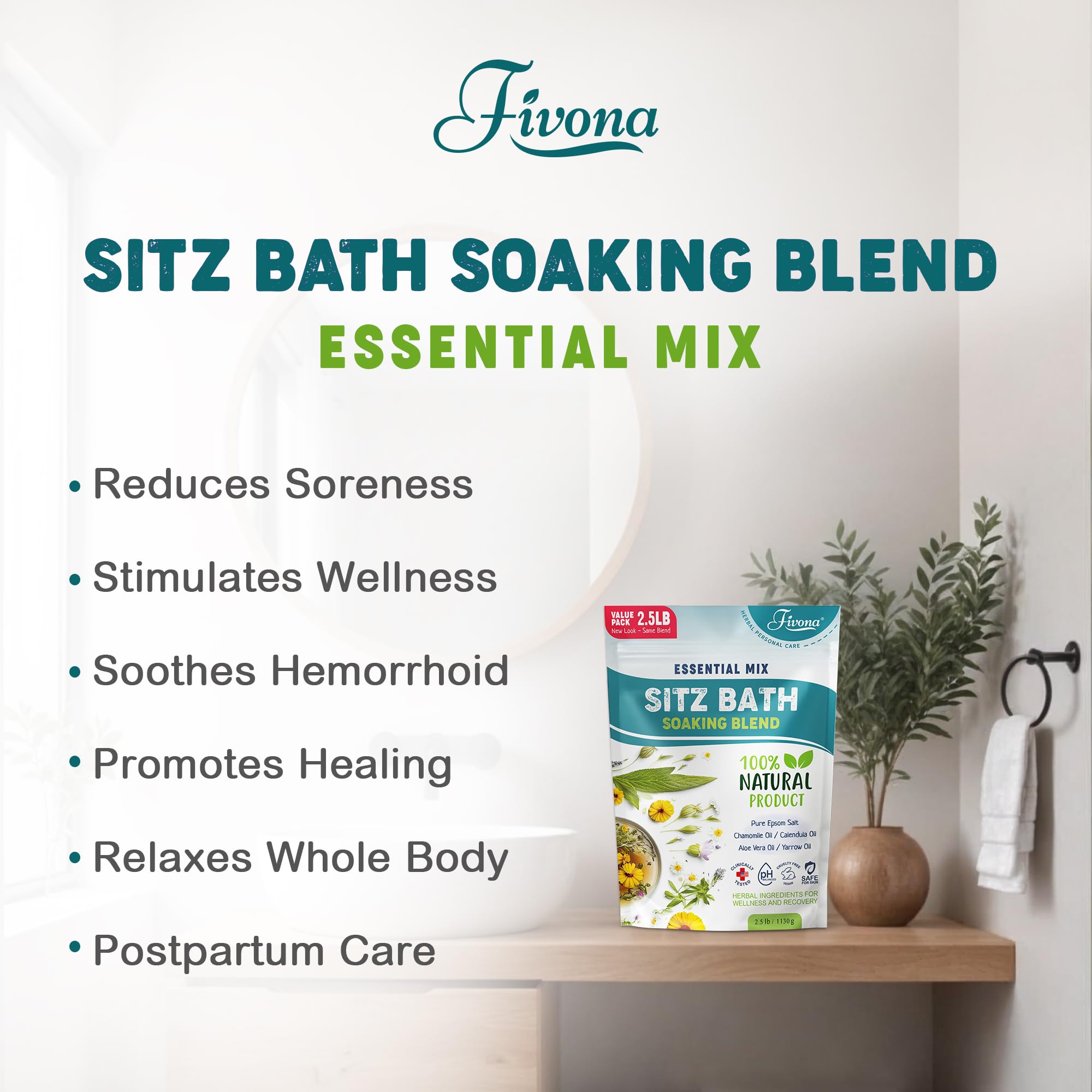 Fivona frasco de aceites naturales para baño sitz, aroma suave.