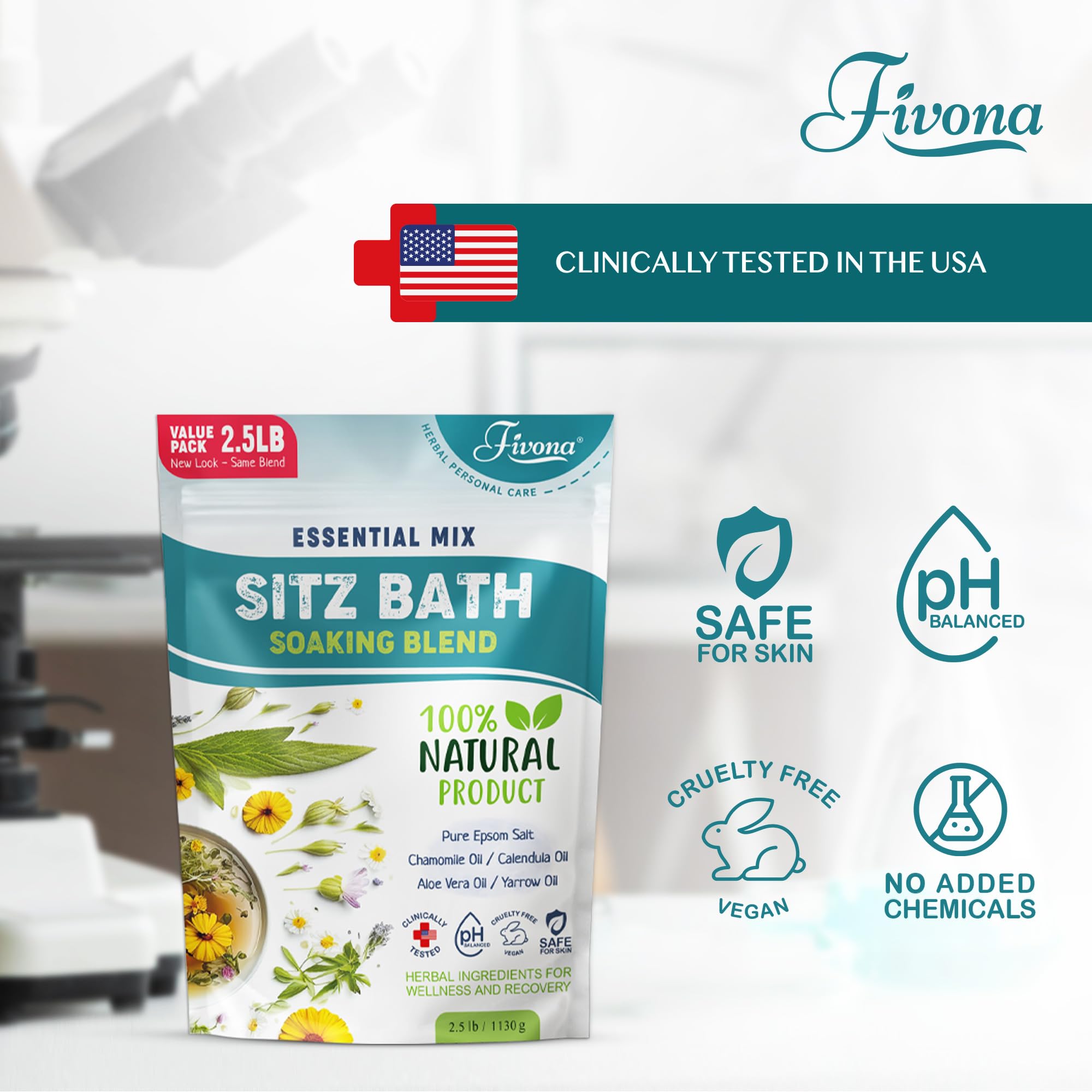 Fivona mezcla milenrama, manzanilla, caléndula y aloe vera para áreas sensibles.