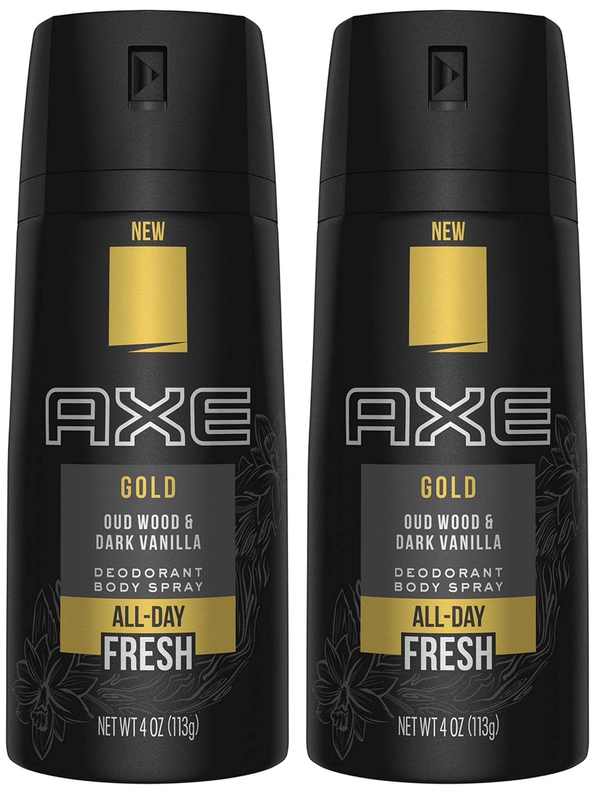 FIYY6VC Axe Gold Oud Wood y Dark Vanilla, spray frontal para control diario del olor.