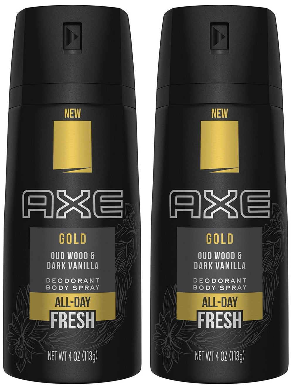 FIYY6VC Axe Gold Oud Wood y Dark Vanilla, spray frontal para control diario del olor.