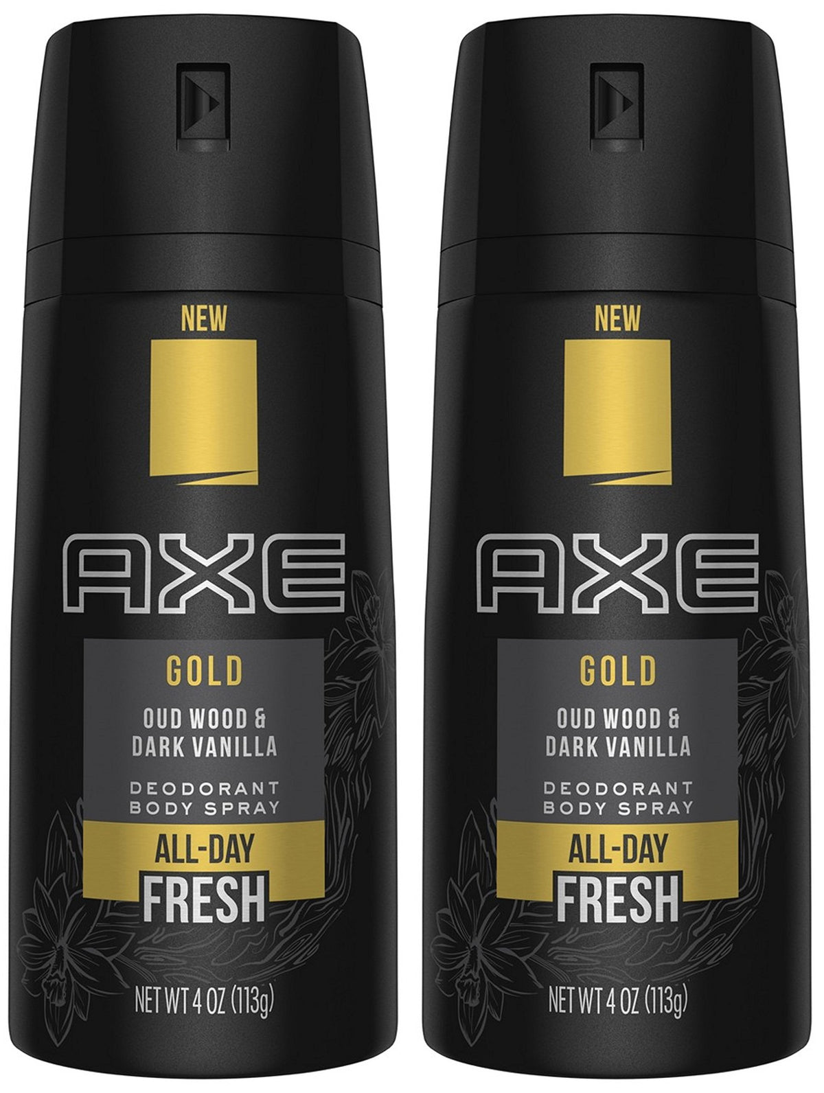 FIYY6VC Axe Gold Oud Wood y Dark Vanilla, spray frontal para control diario del olor.
