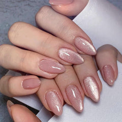 FJSMTOPl uñas falsas almendra rosa brillantes para un look rápido
