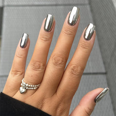 Uñas plateadas cuadradas de FJSMTOPl, brillo duradero para eventos