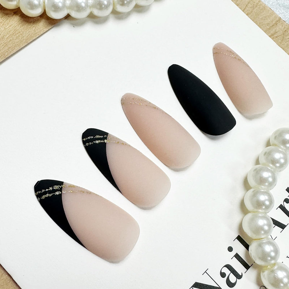 Uñas FJSMTOPl Halloween con punta francesa, ideal para fiestas y fotos.