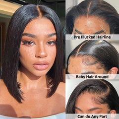 Flady bob wig 12 inch straight lace close-up shows baby hairs
