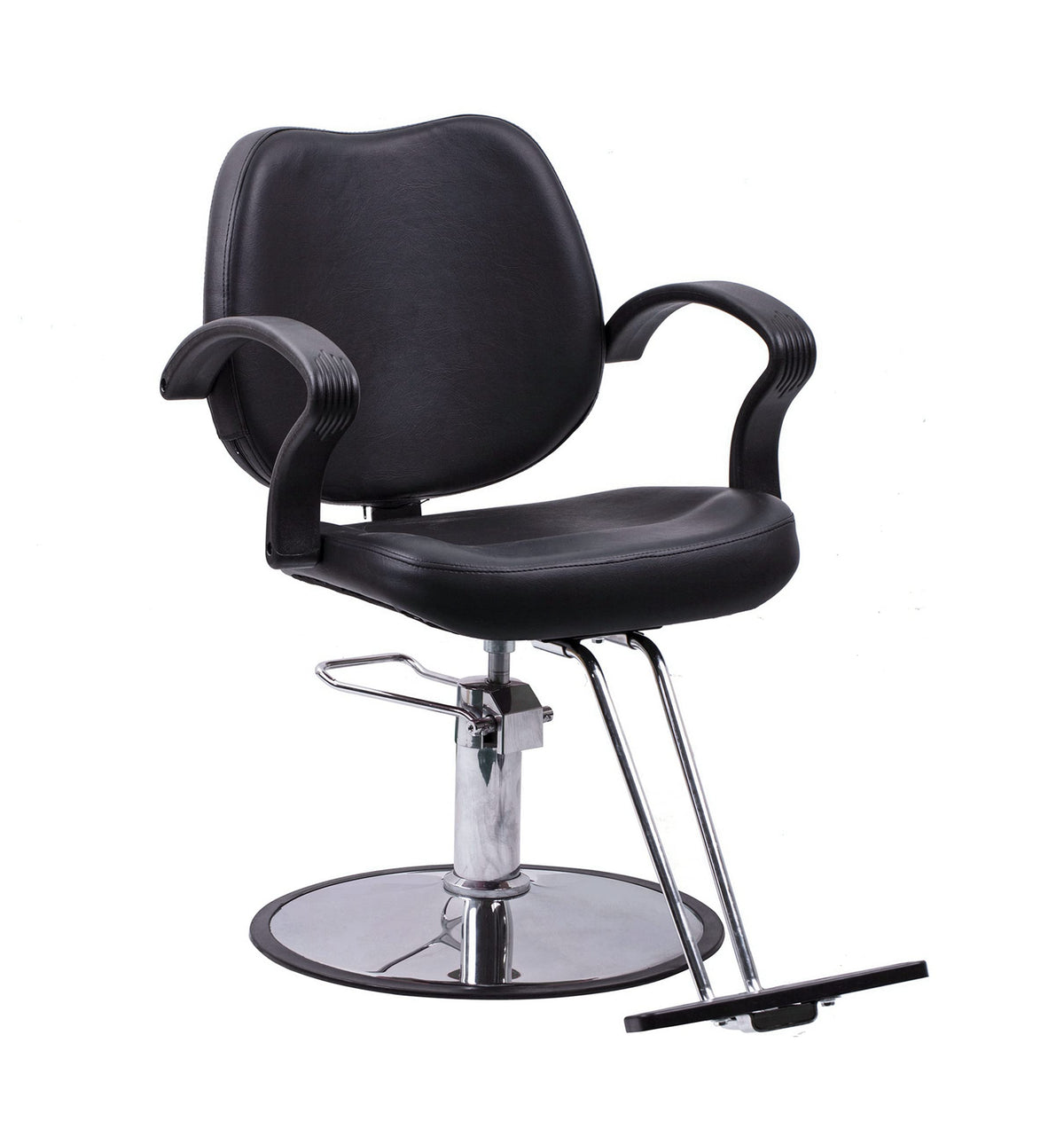 FlagBeauty silla de peluquería negra con base giratoria para mayor movilidad durante el servicio.