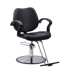 FlagBeauty silla de peluquería negra con base giratoria para mayor movilidad durante el servicio.