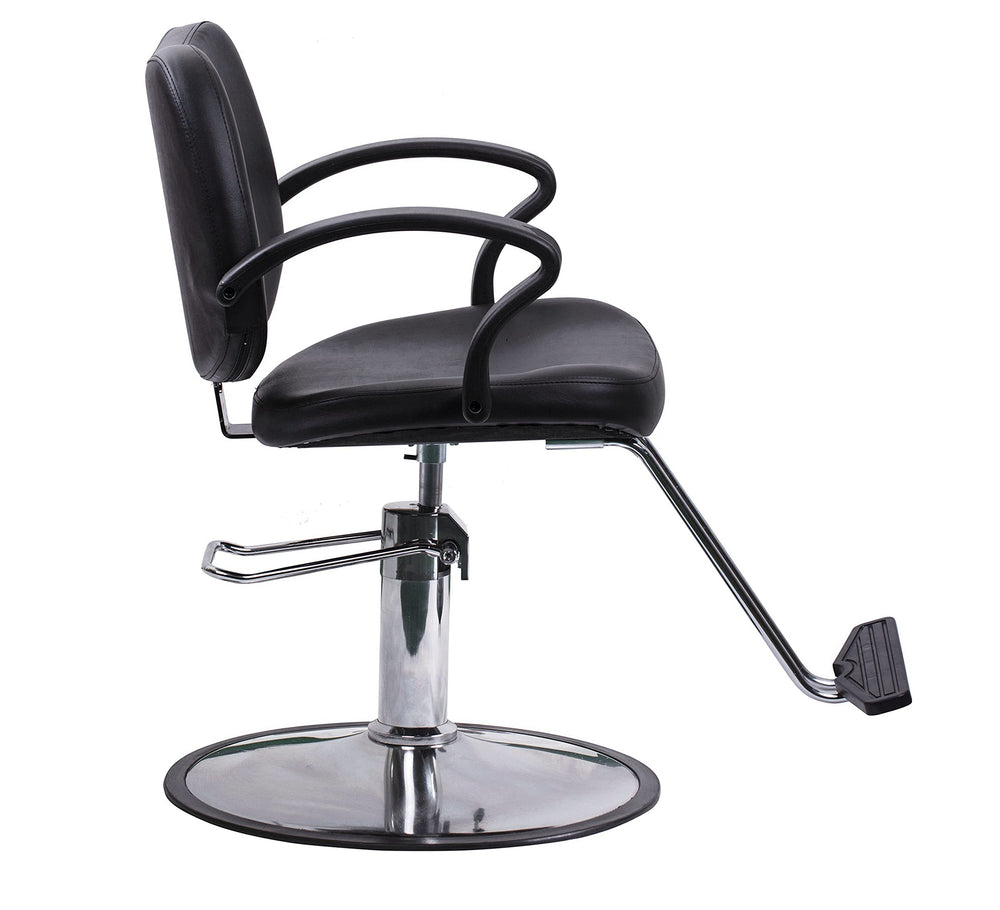 FlagBeauty silla de peluquería negra con respaldo ergonómico para confort en sesiones prolongadas.