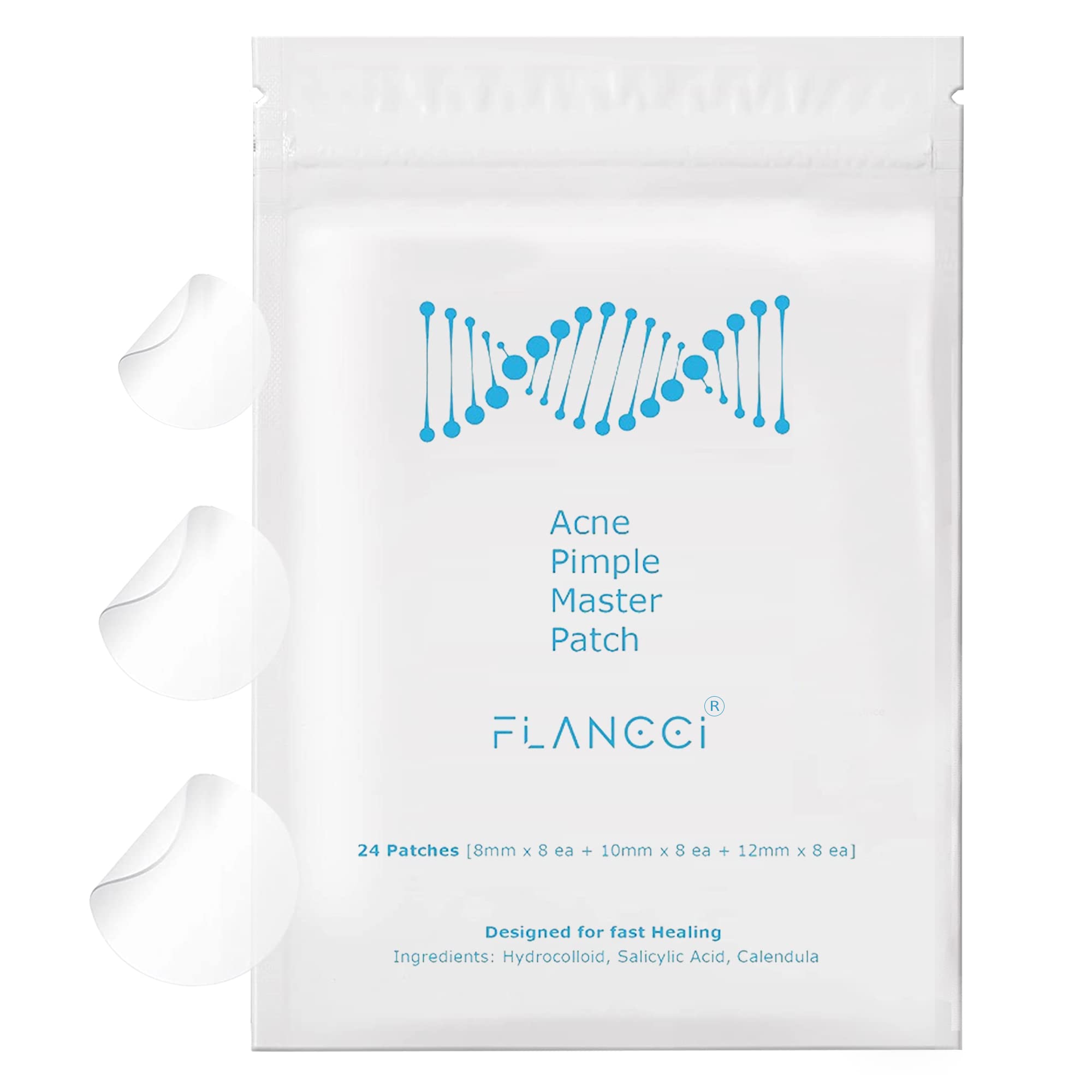 Parche Flancci hidrocoloide con Calendula sobre espinilla, cuidado suave para el acné.