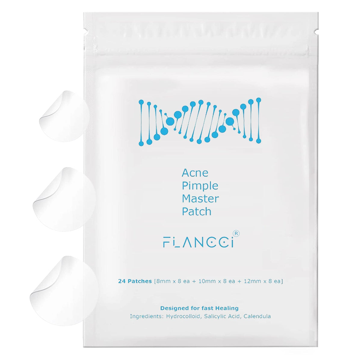 Parche Flancci hidrocoloide con Calendula sobre espinilla, cuidado suave para el acné.