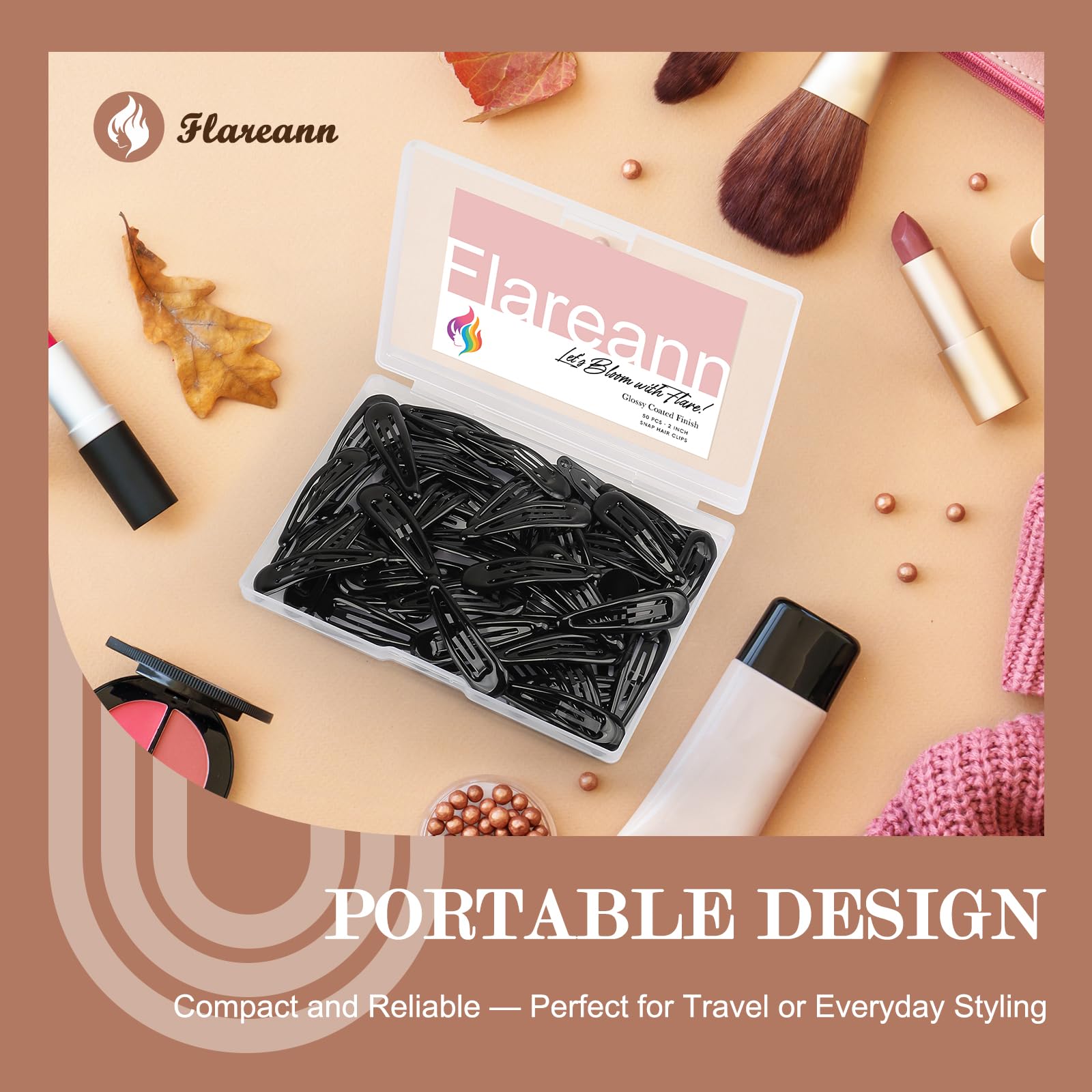 FLAREANN barrettes metal antideslizante negro 2 pulgadas, agarre firme sin resbalones.