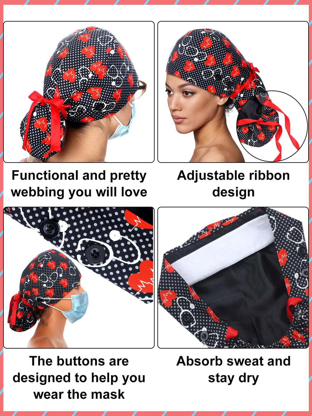 Gorro quirúrgico Floraltop con diseño de coleta y ajuste para diferentes melenas.