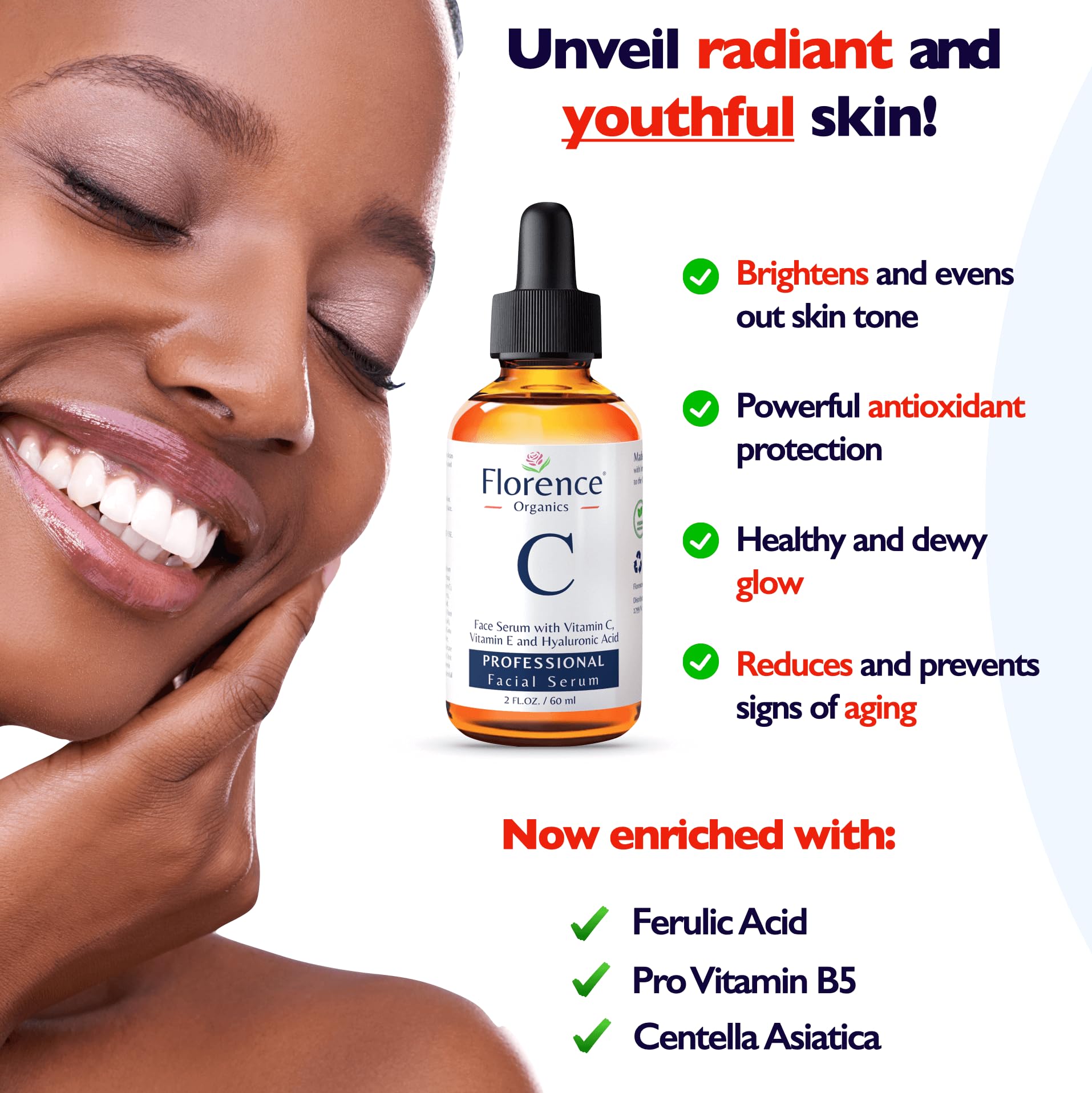 Florence Serum Vitamina C, piel hidratada y brillo natural.