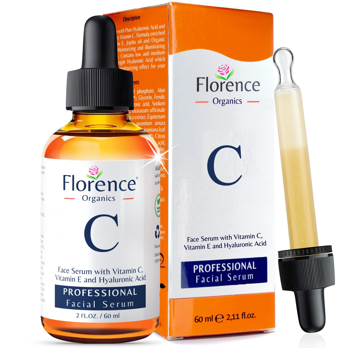 Florence Serum Vitamina C en frasco-rostro, ilumina el tono de la piel.
