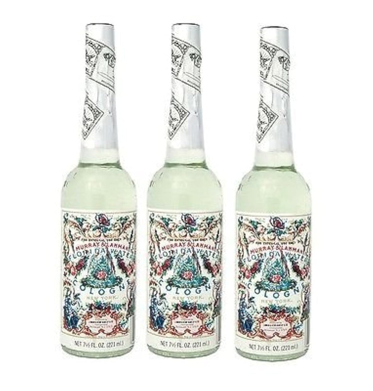Colonía Florida Water, tres frascos plásticos para refrescar la piel y perfumar sutilmente.