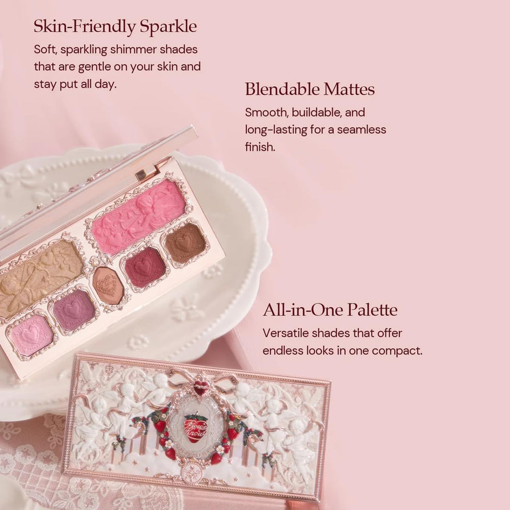 Flower Knows Strawberry Cupid sombras mate y brillos ofrecen aplicación suave y duradera.