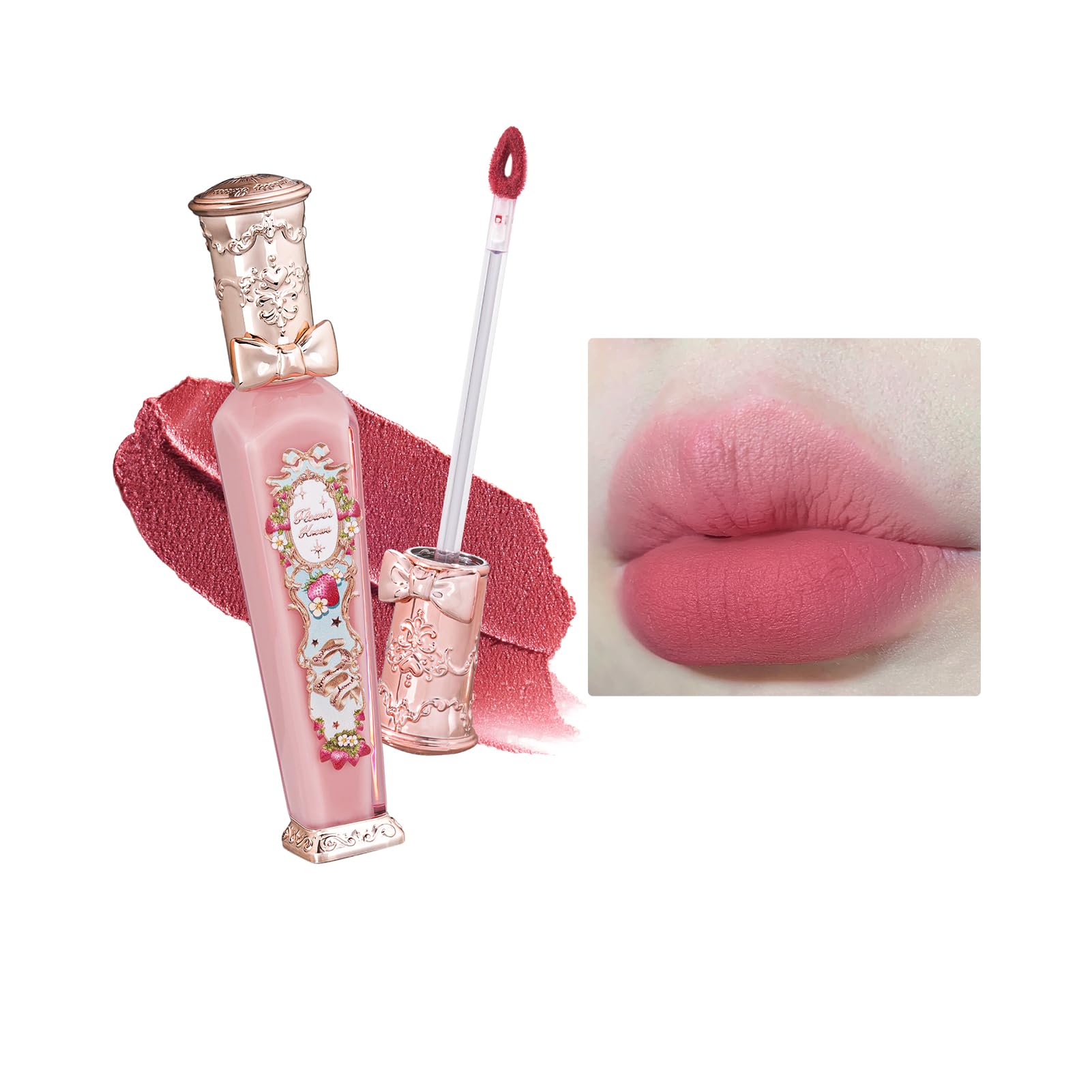 Flower Knows Strawberry Rococo Cloud Lip Cream, botella: acabado mate duradero y color intenso.