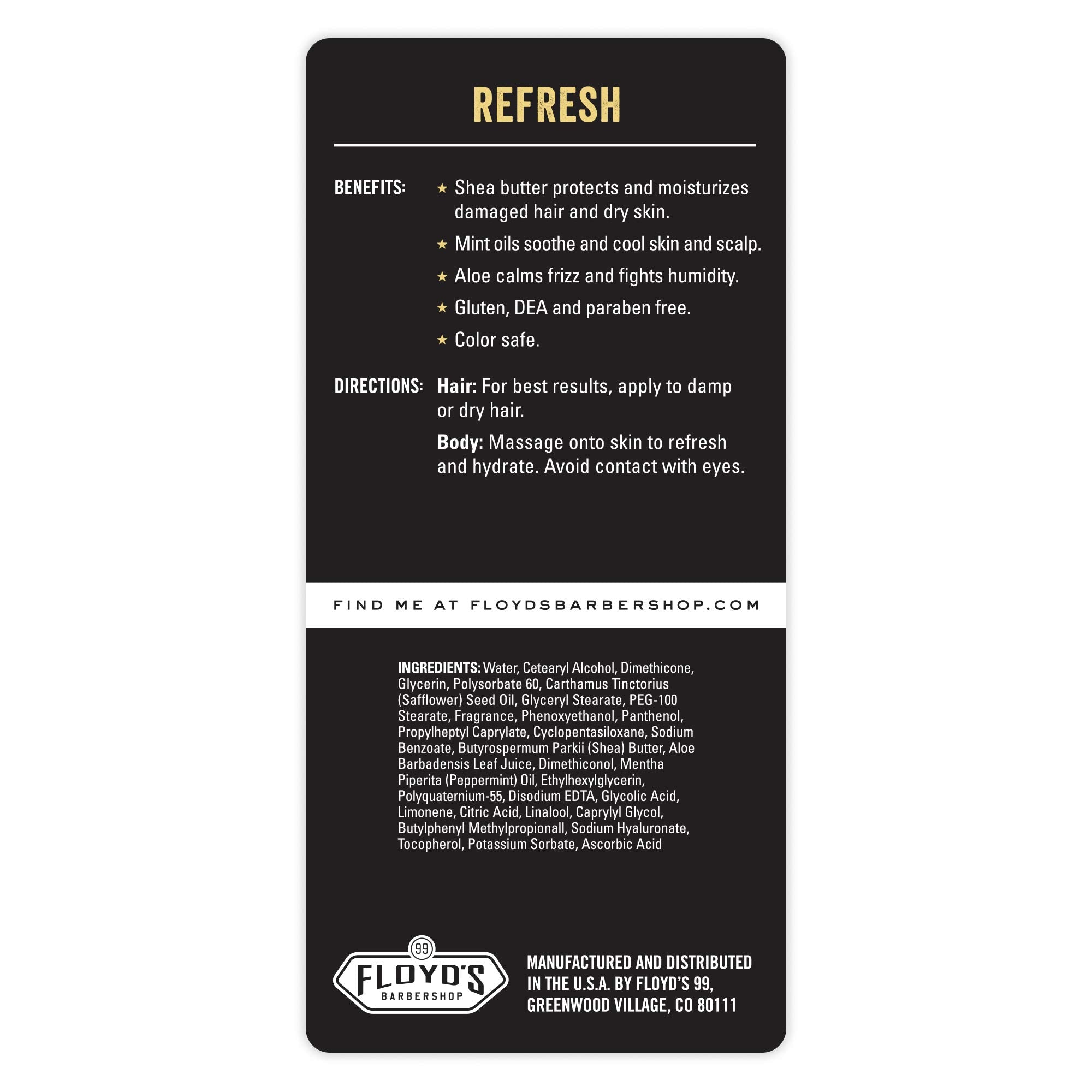 Floyd's 99 Refresh: uso en cuerpo para hidratar y refrescar la piel.