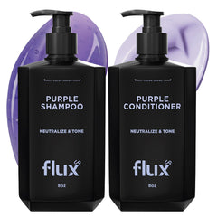 FLUX UP champú púrpura, botella visible, neutraliza tonos amarillos en rubios