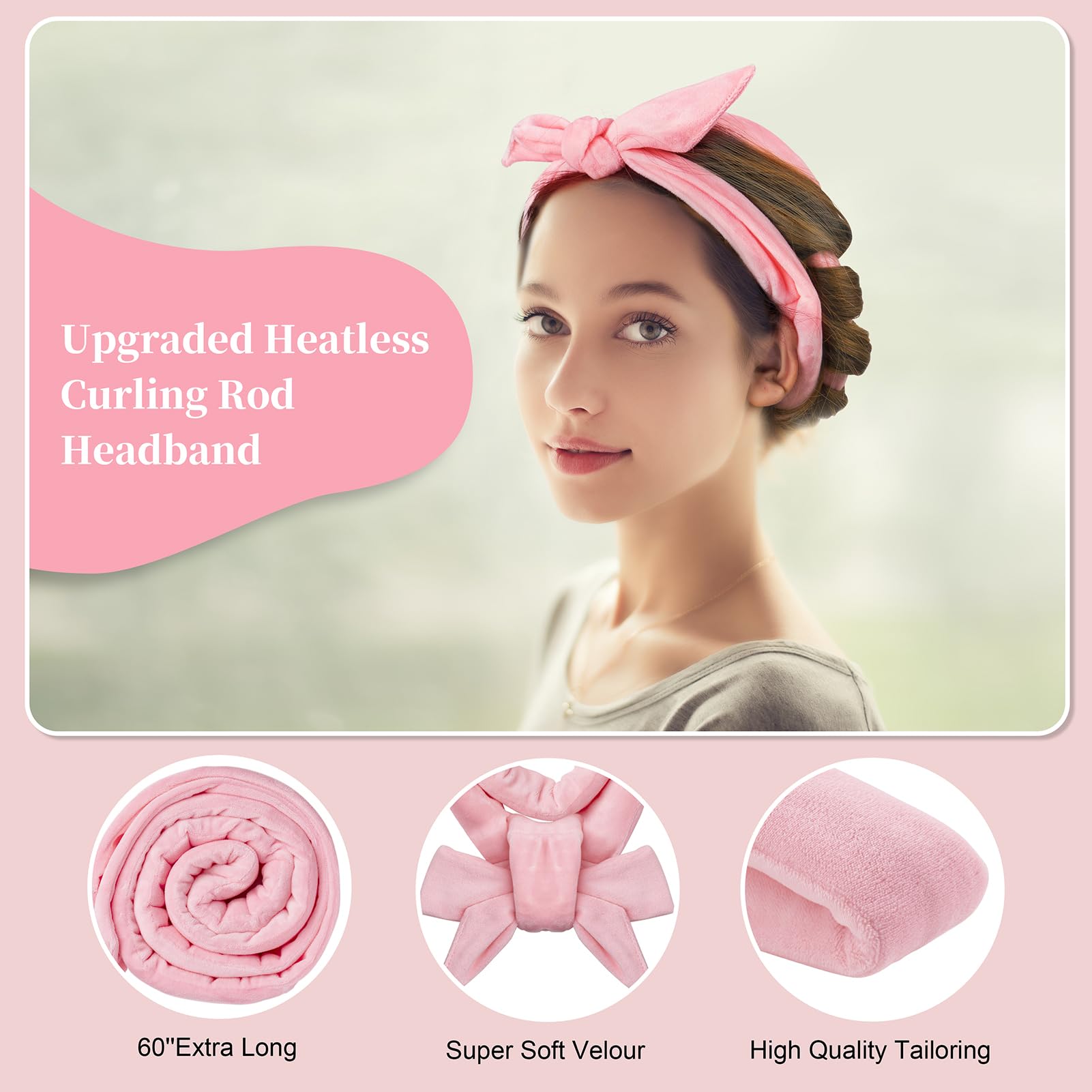 Flylipu banda para dormir en terciopelo rosa mantiene el cabello sujeto cómodamente.