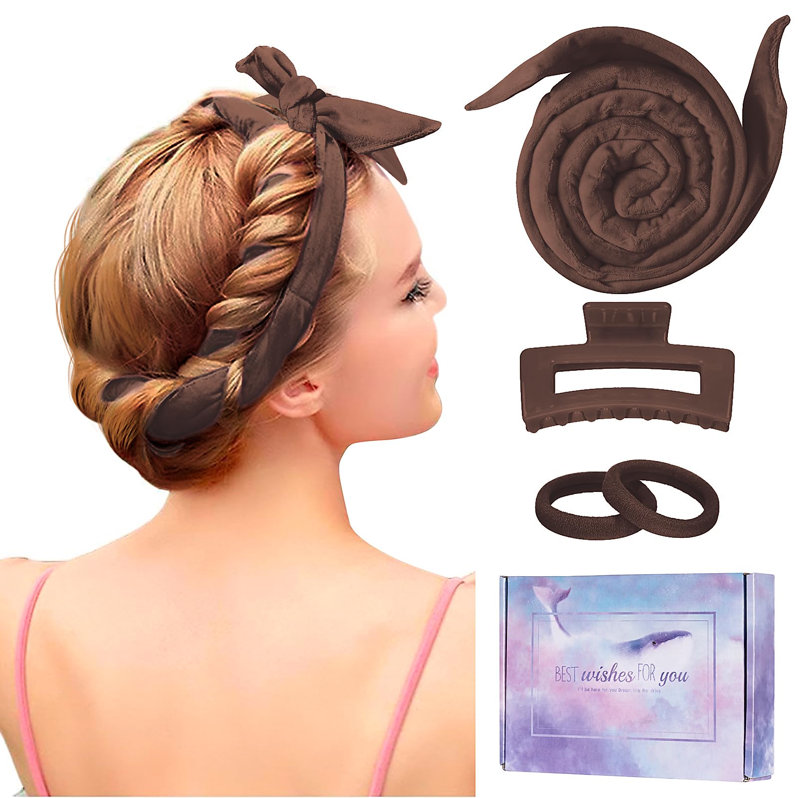 Flylipu bandana rizos sin calor de 60 pulgadas facilita envolver el cabello para rizos al despertar.