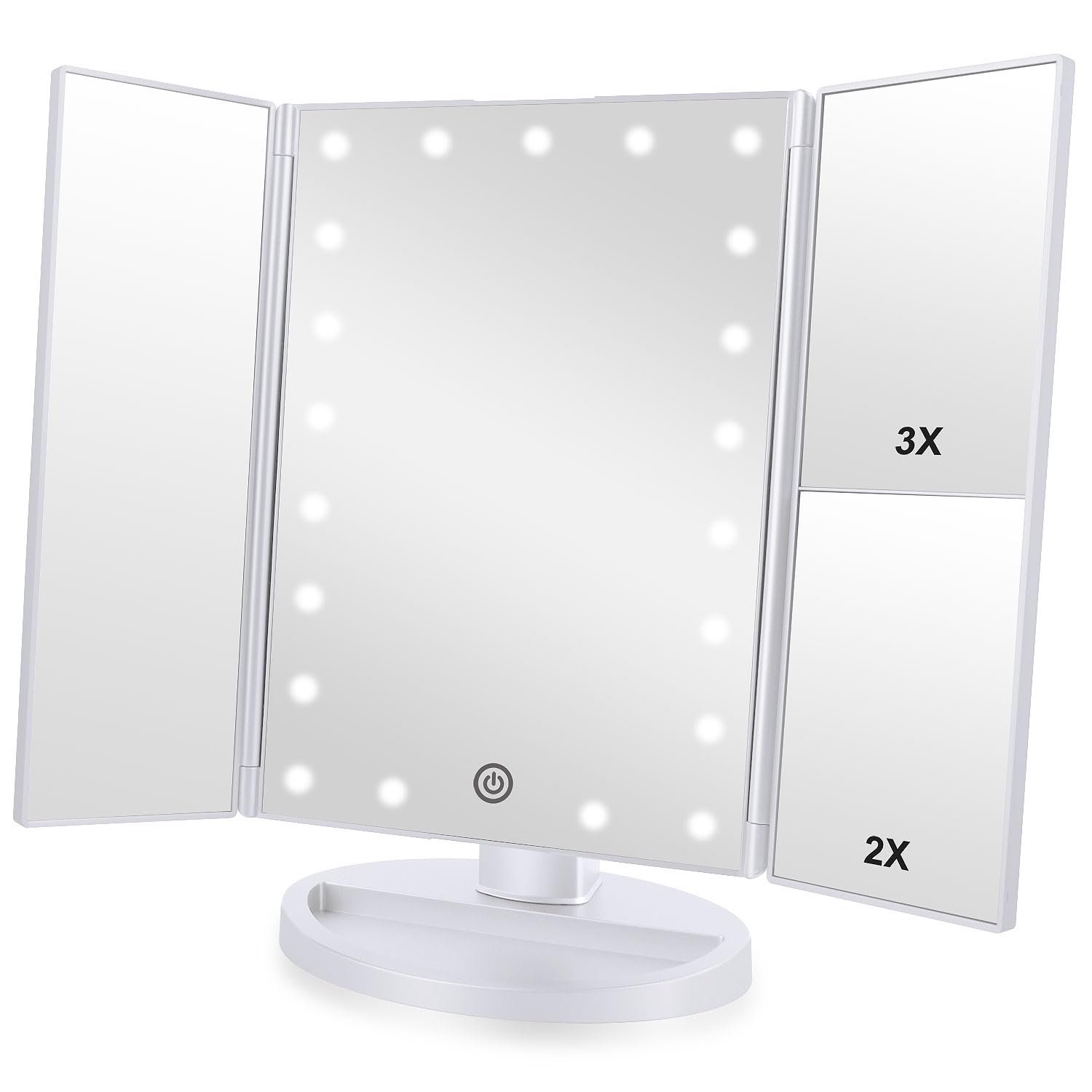 Flymiro espejo tri-fold con luz frontal para ver el maquillaje con claridad