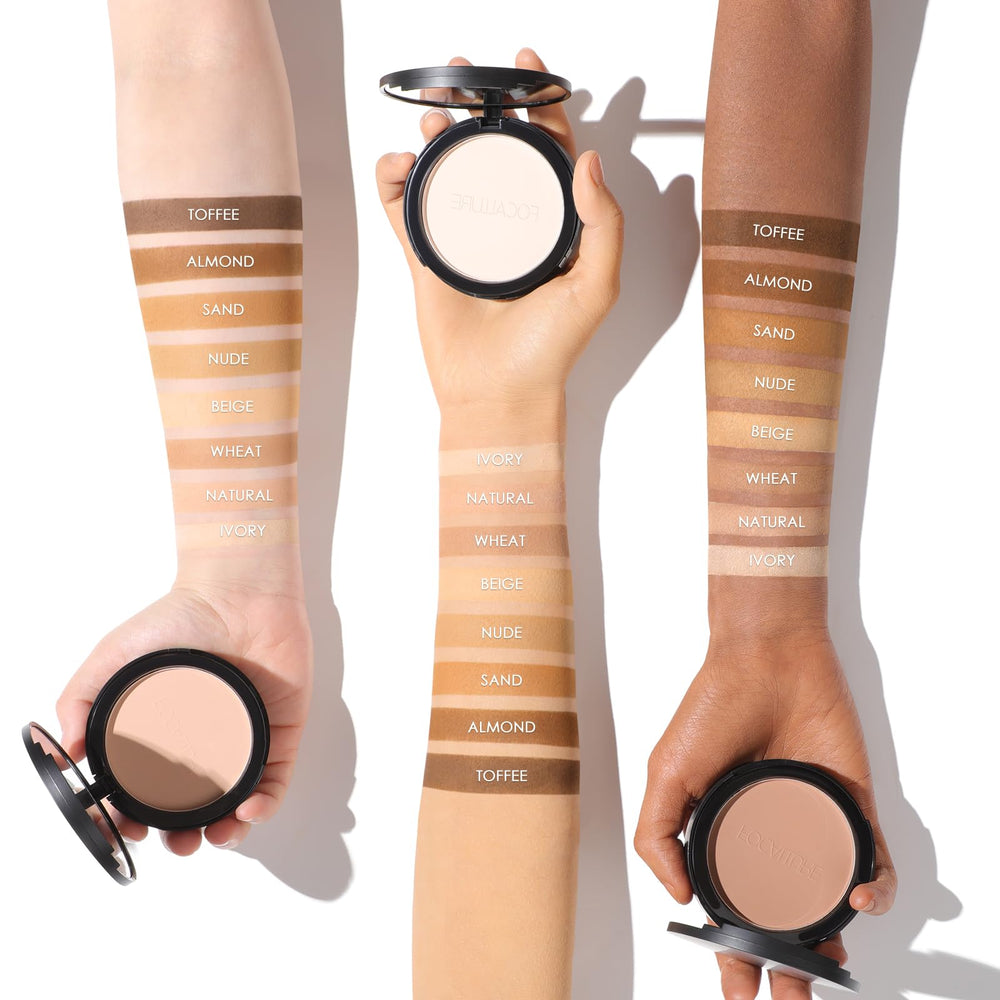 FOCALLURE Flawless Pressed Powder portable compact ideal for on-the-go touch-ups.