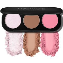 FOCALLURE palete 3 en 1: fard et illuminateur pour un teint lumineux et harmonieux.