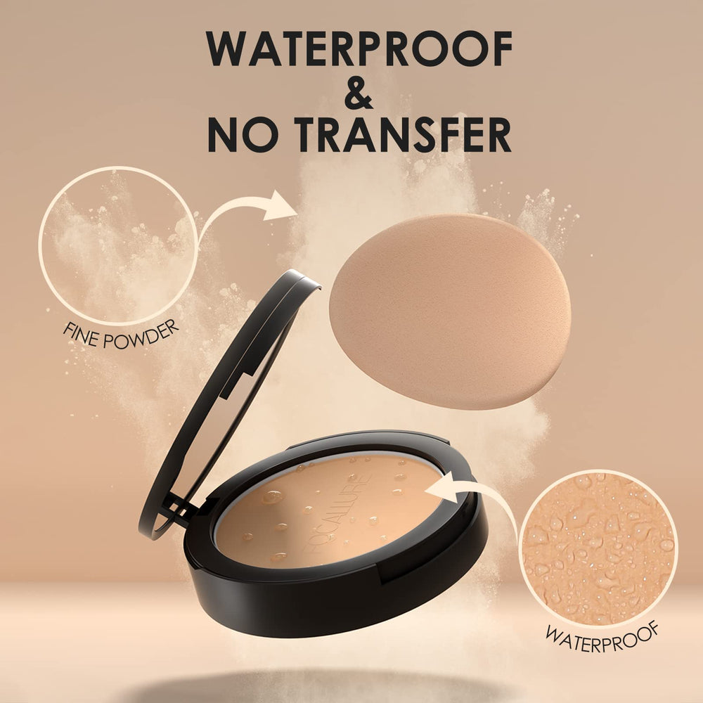 FOCALLURE polvo compacto presionado beige, tamaño portátil para retoques en cualquier lugar.