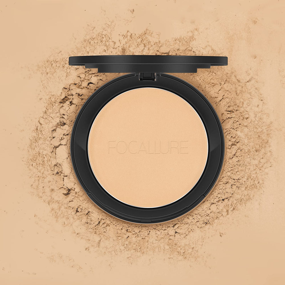 FOCALLURE polvo compacto presionado beige, efecto sin transferencia para fotos.