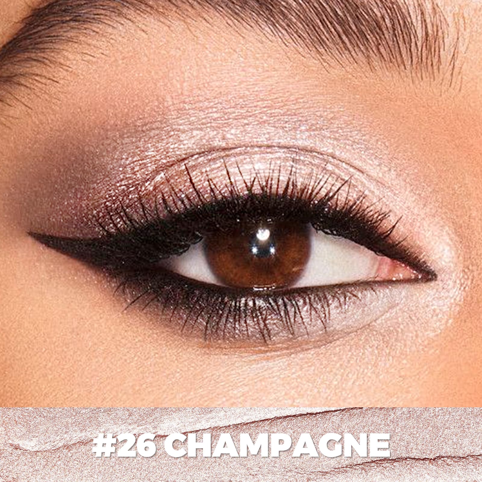 FOCALLURE sombra crema brillo Champagne en uso, acabado reflectante