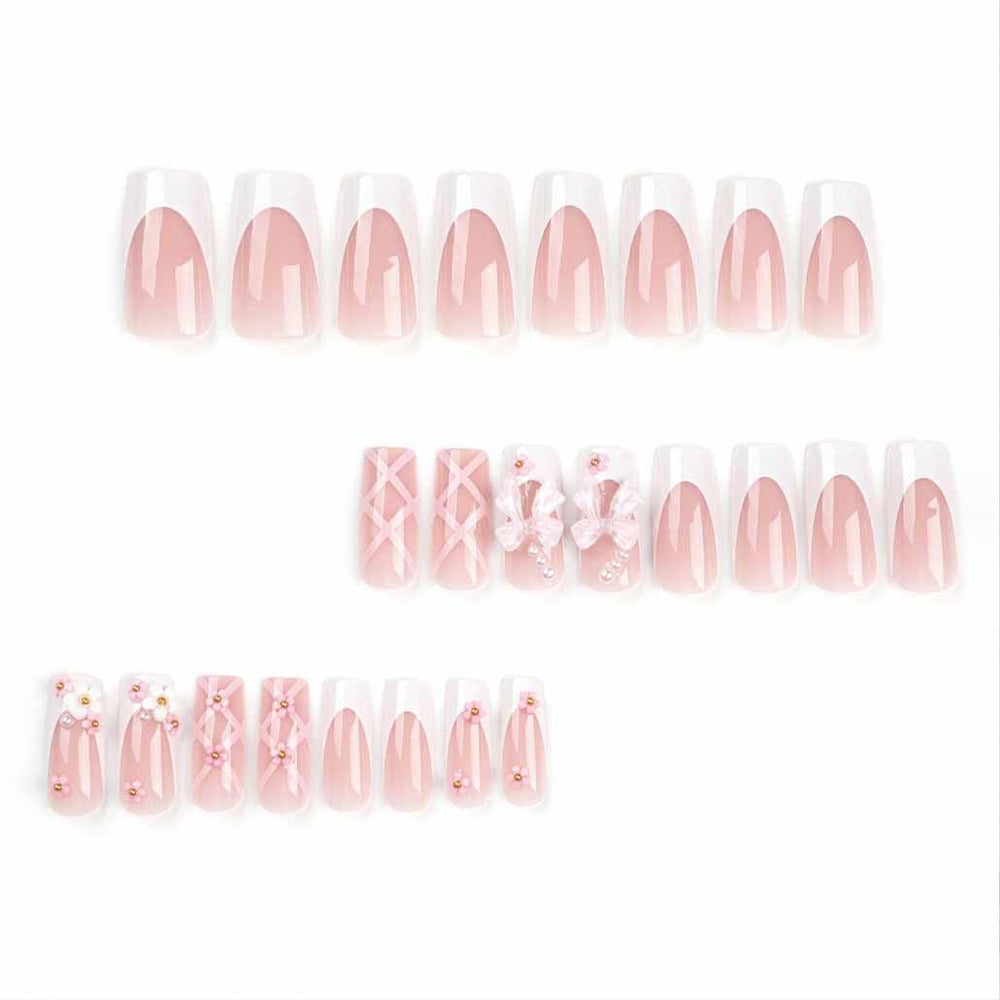 foccna uñas postizas con destellos rosados proporcionan un acabado brillante en forma cuadrada.