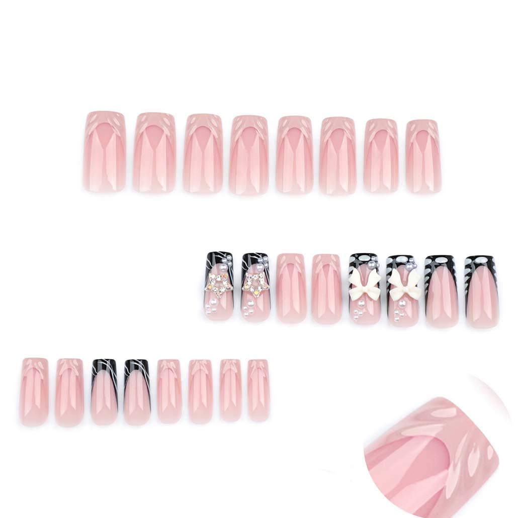 Uñas Foccna en forma cuadrada rosa, acabado brillante para diario