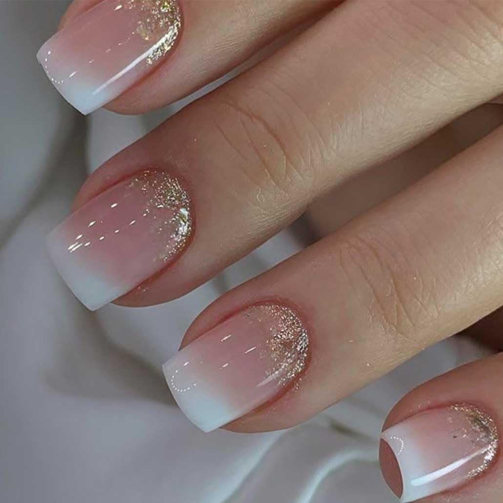 Foccna uñas prensa ombre cuadradas rosas brillo