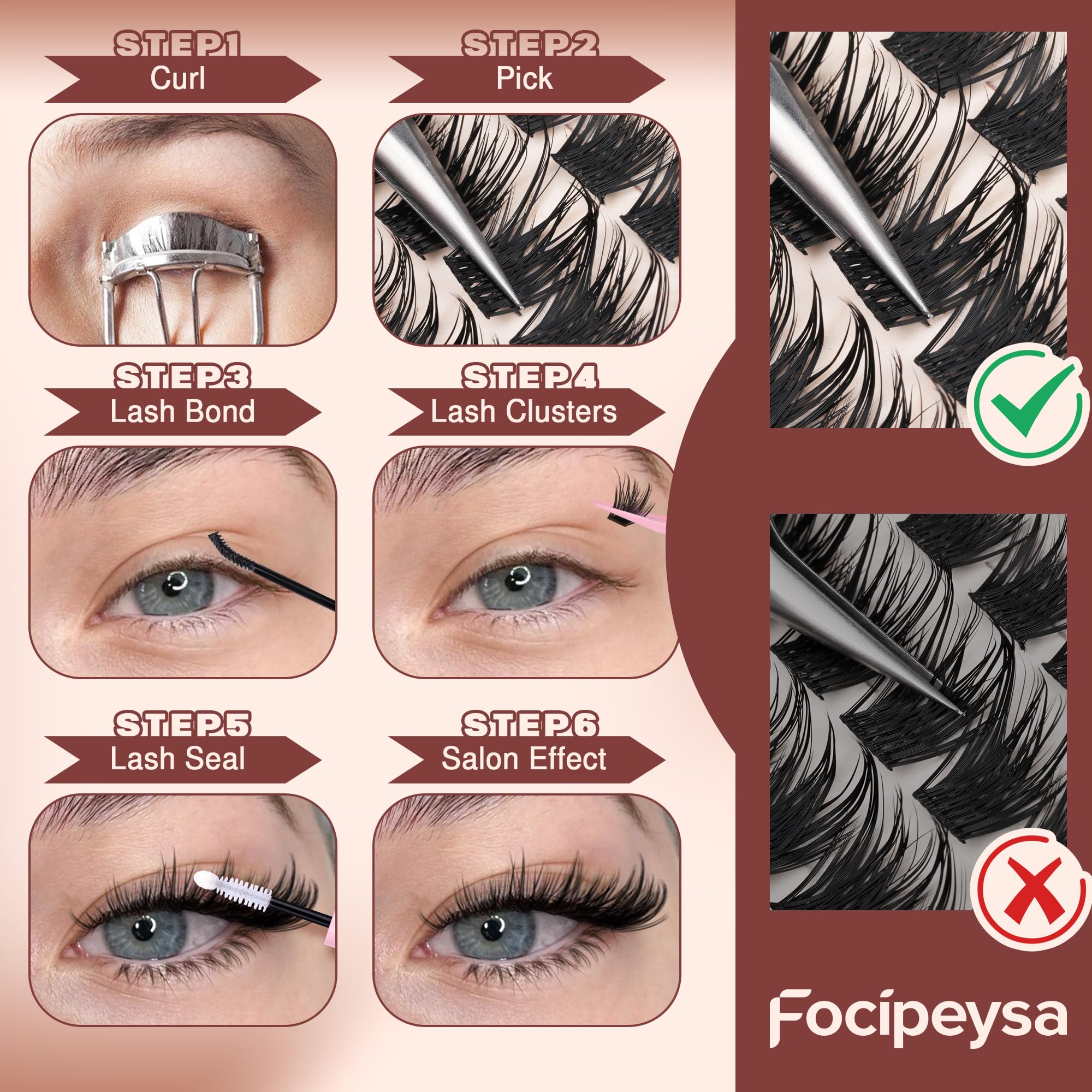 Pestañas Focipeysa, efecto con pestañas inferiores para realzar la mirada.