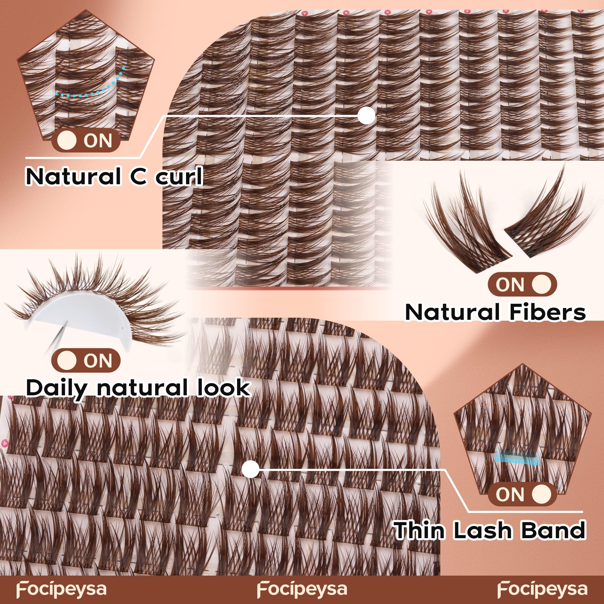 Extensiones de pestañas naturales Focipeysa para un efecto discreto.