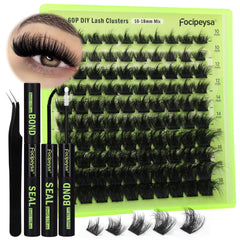 Focipeysa kit de pestañas en clusters 60P para lograr look de salón en casa.