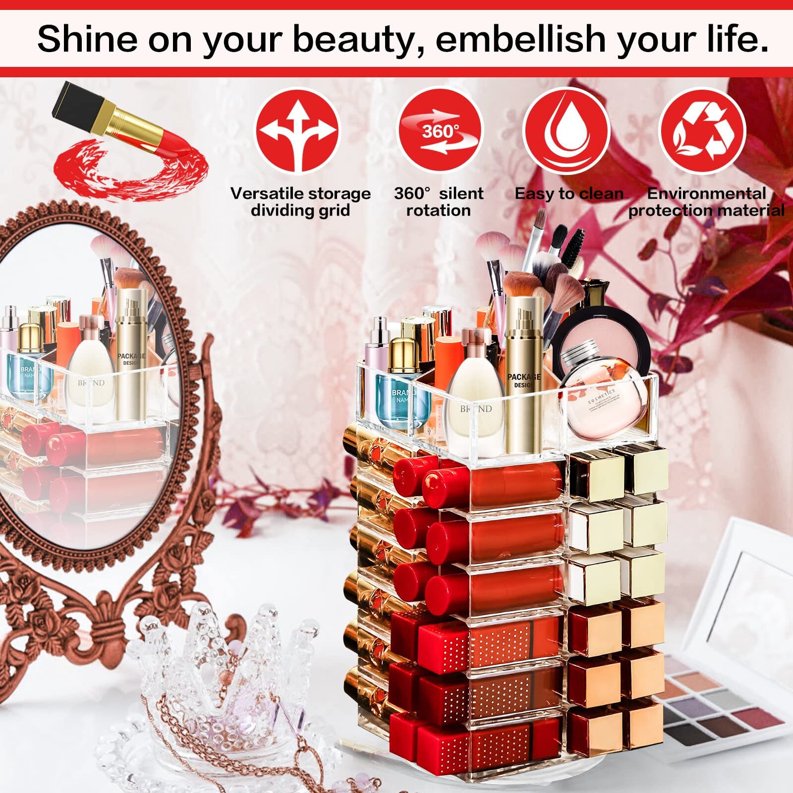 FODIENS organizador acrílico transparente permite ver colores de labiales de un vistazo