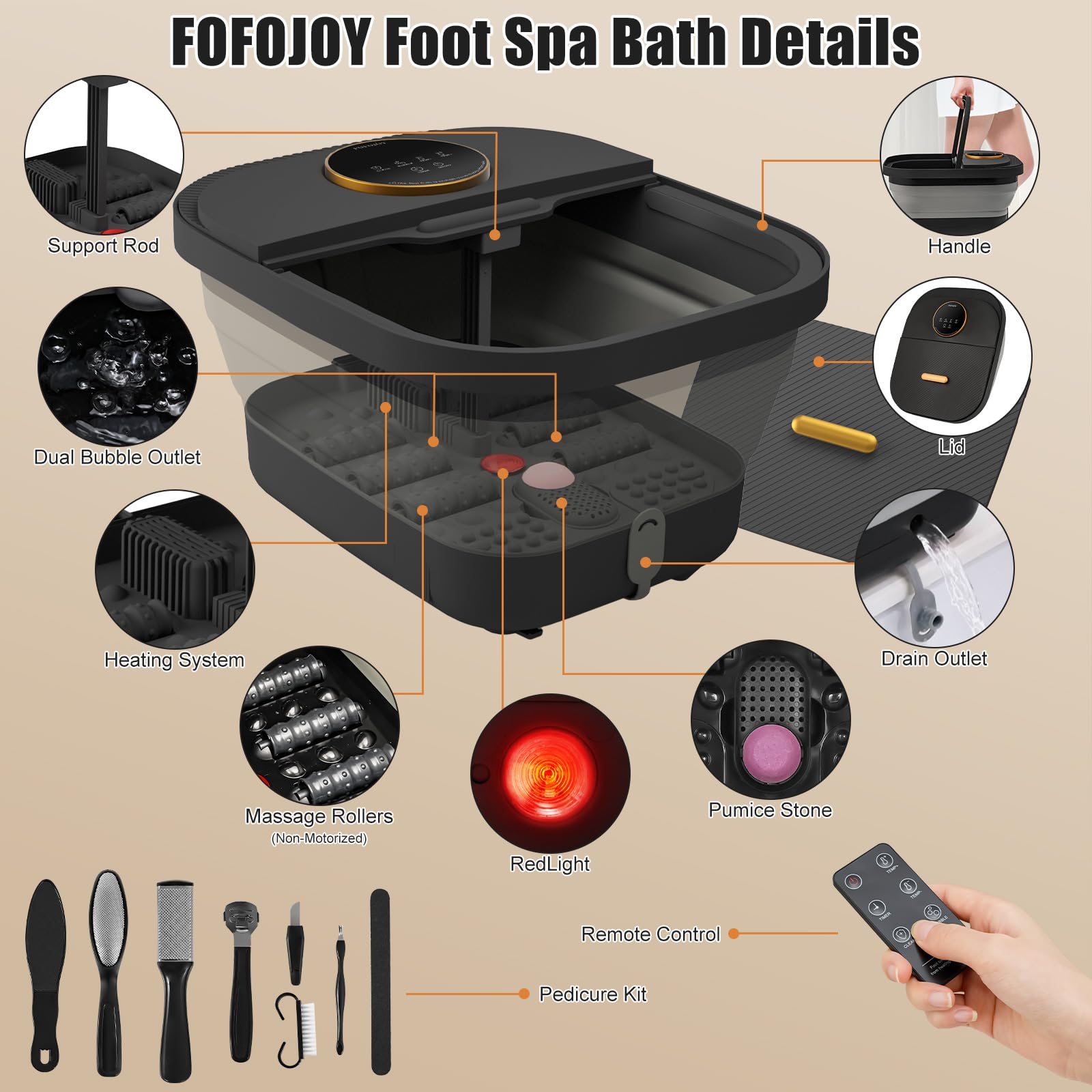FOFOJÔY Foot Spa con rodillos de masaje para aliviar puntos de presión