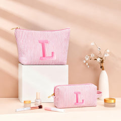 Fohufo bolso maquillaje viaje grande rosa inicial personalizada, ideal para organizar cosméticos durante vuelos.