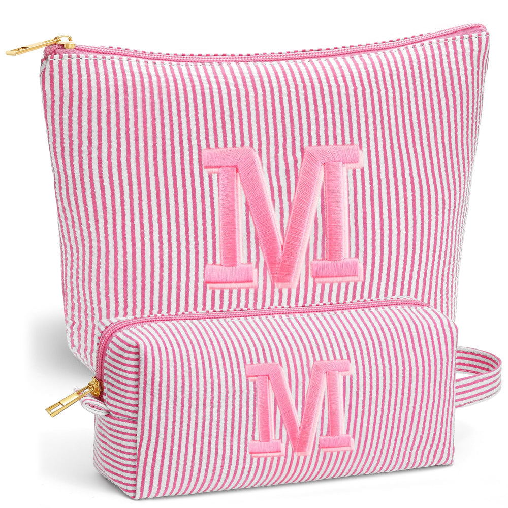 Fohufo bolso de maquillaje de viaje rosa con inicial personalizada, regalo elegante y práctico.