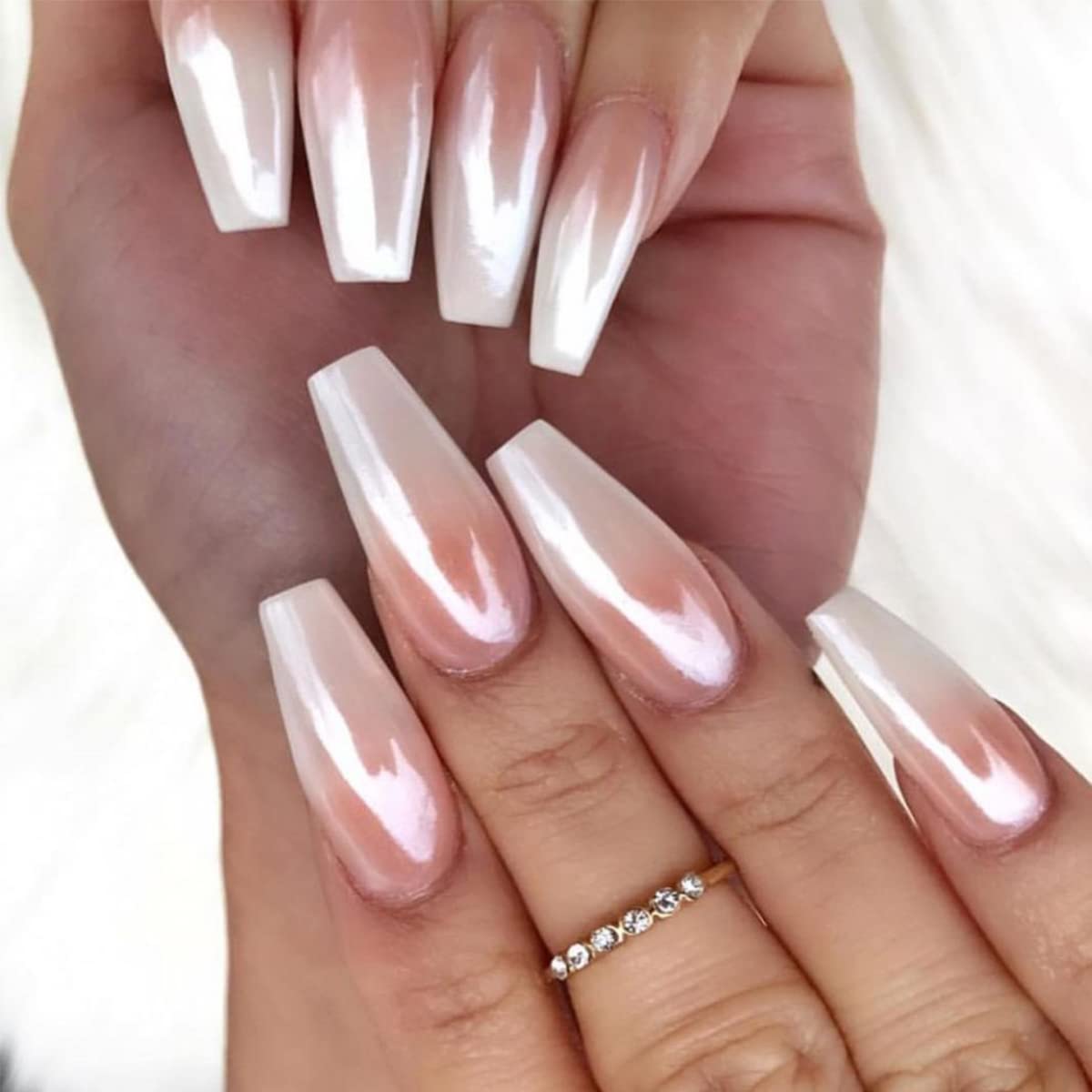 Resplandor blanco en polvo cromo para nail art Fokostar.