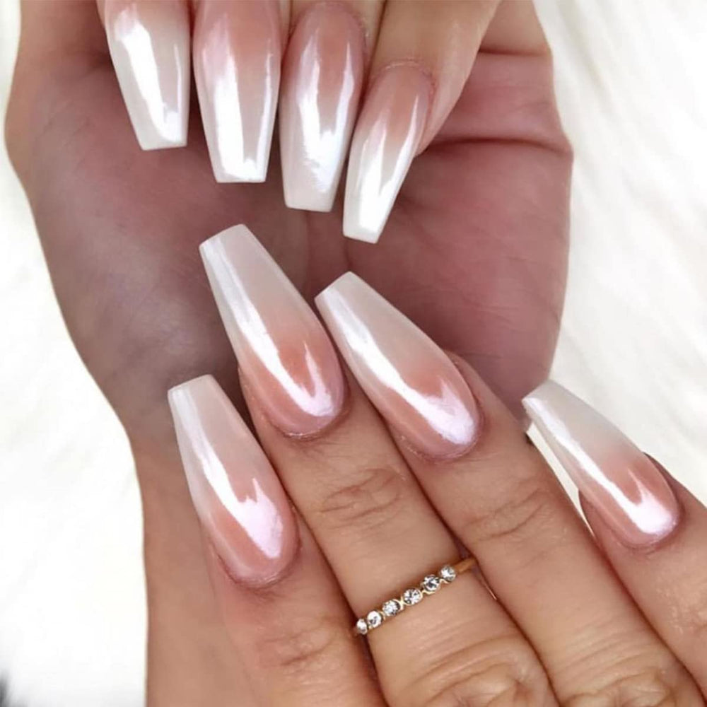 Resplandor blanco en polvo cromo para nail art Fokostar.