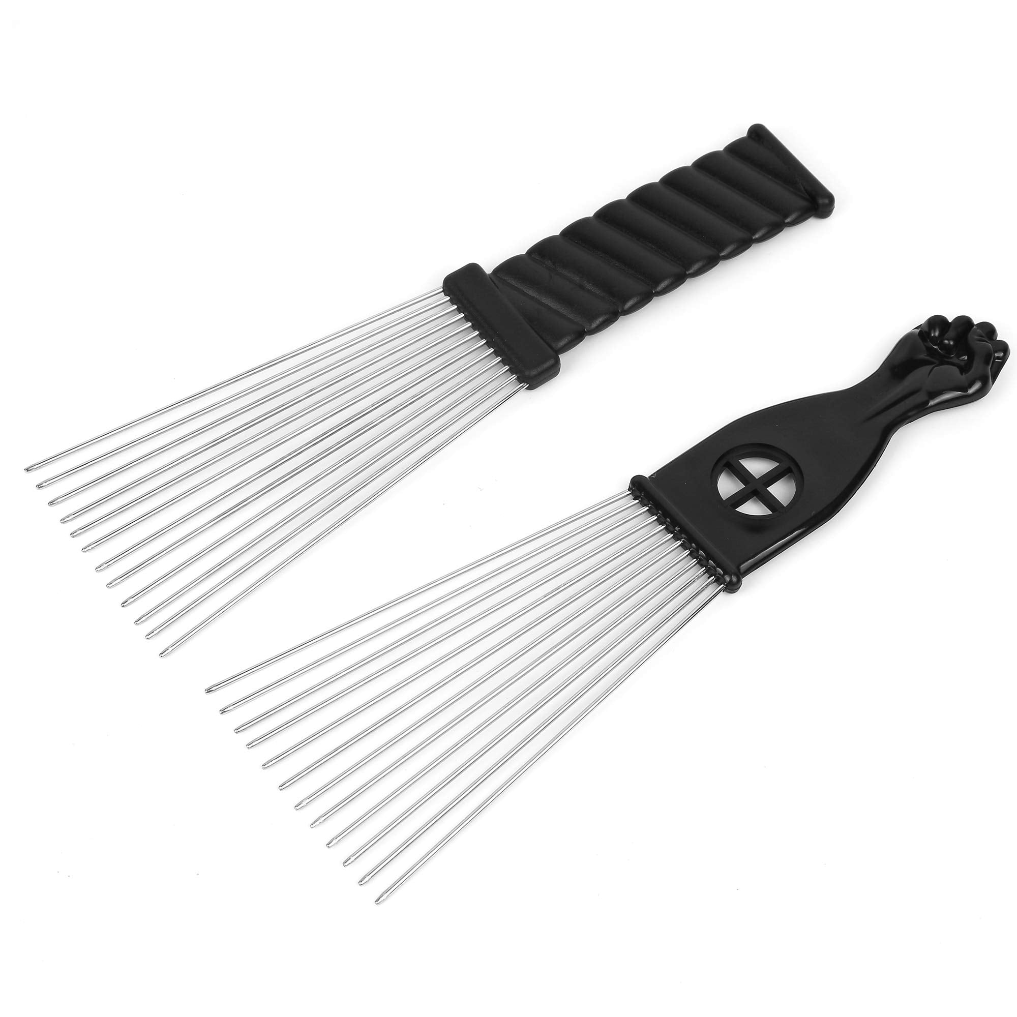 Peine afro Folansy de metal con dientes grandes para cabello rizado.