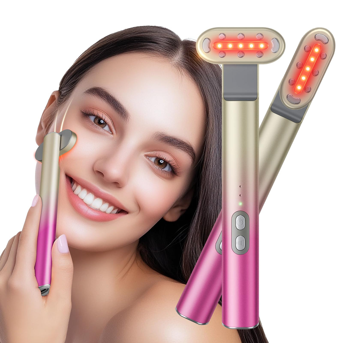 FOLOKE varita de luz roja 7 en 1 para cuidado facial en casa.